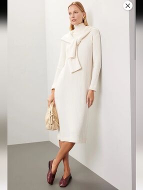 Donni White Rib Midi Long Sleeve Dress Size M